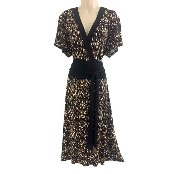 Connected Black Brown Geometric Print Midi Dress w/Tie Size 22W 3X Plus Sz Fall - Picture 1 of 6